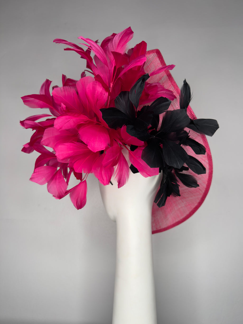 THINK PINK Magenta sinamay disc with feathers