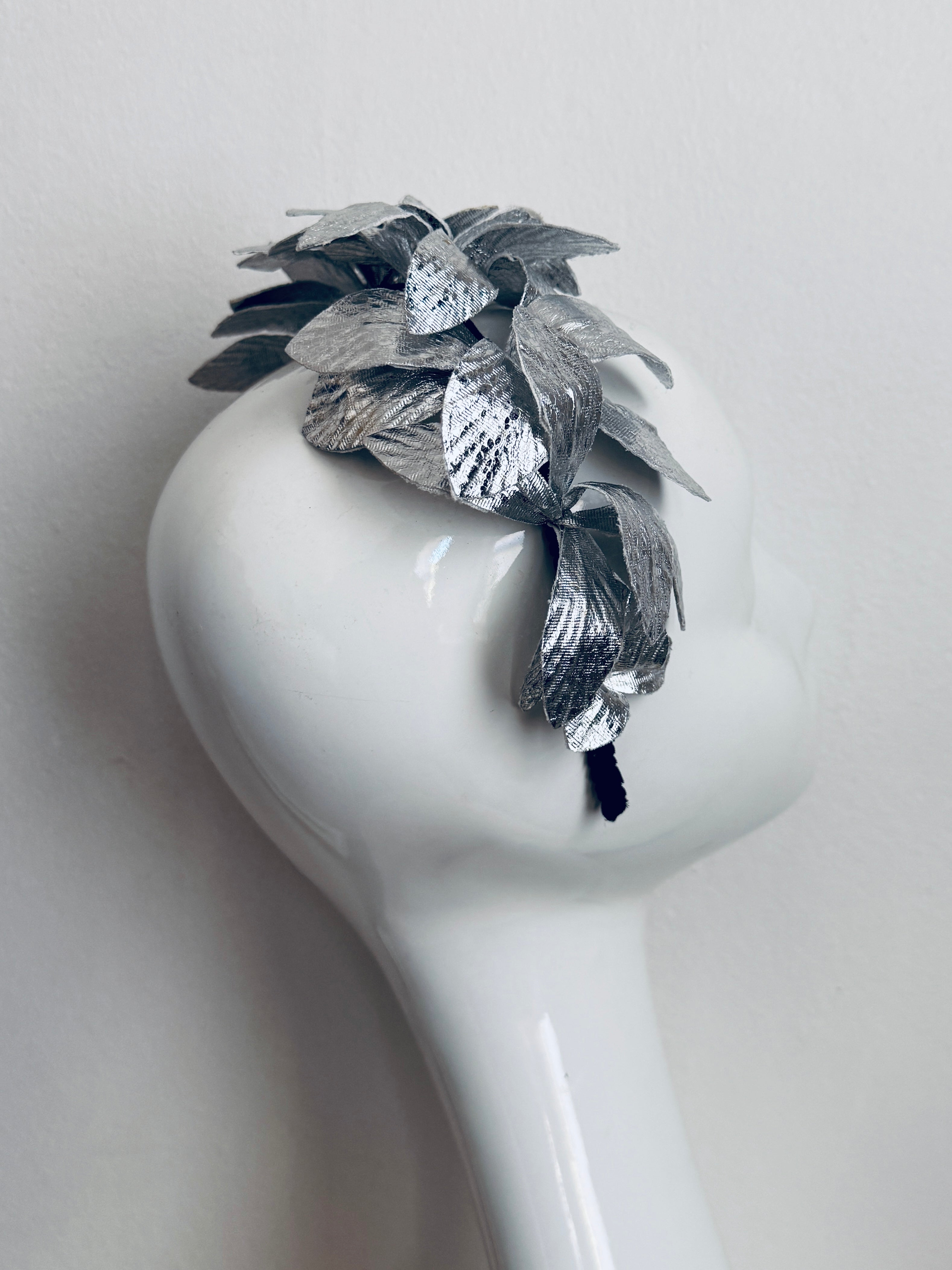 Silver Leather Leaf Headband