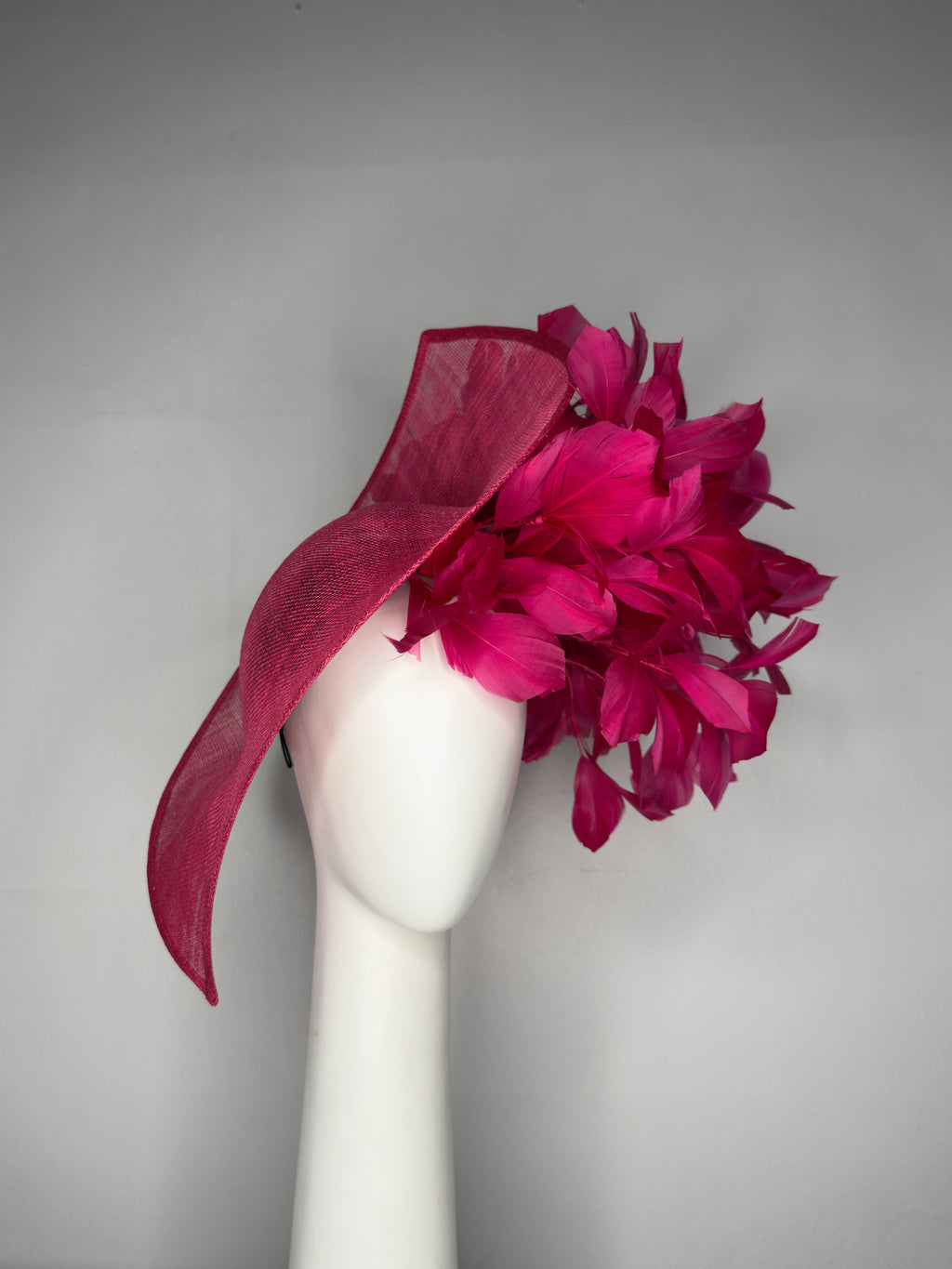 THINK PINK Magenta sinamay disc with feathers