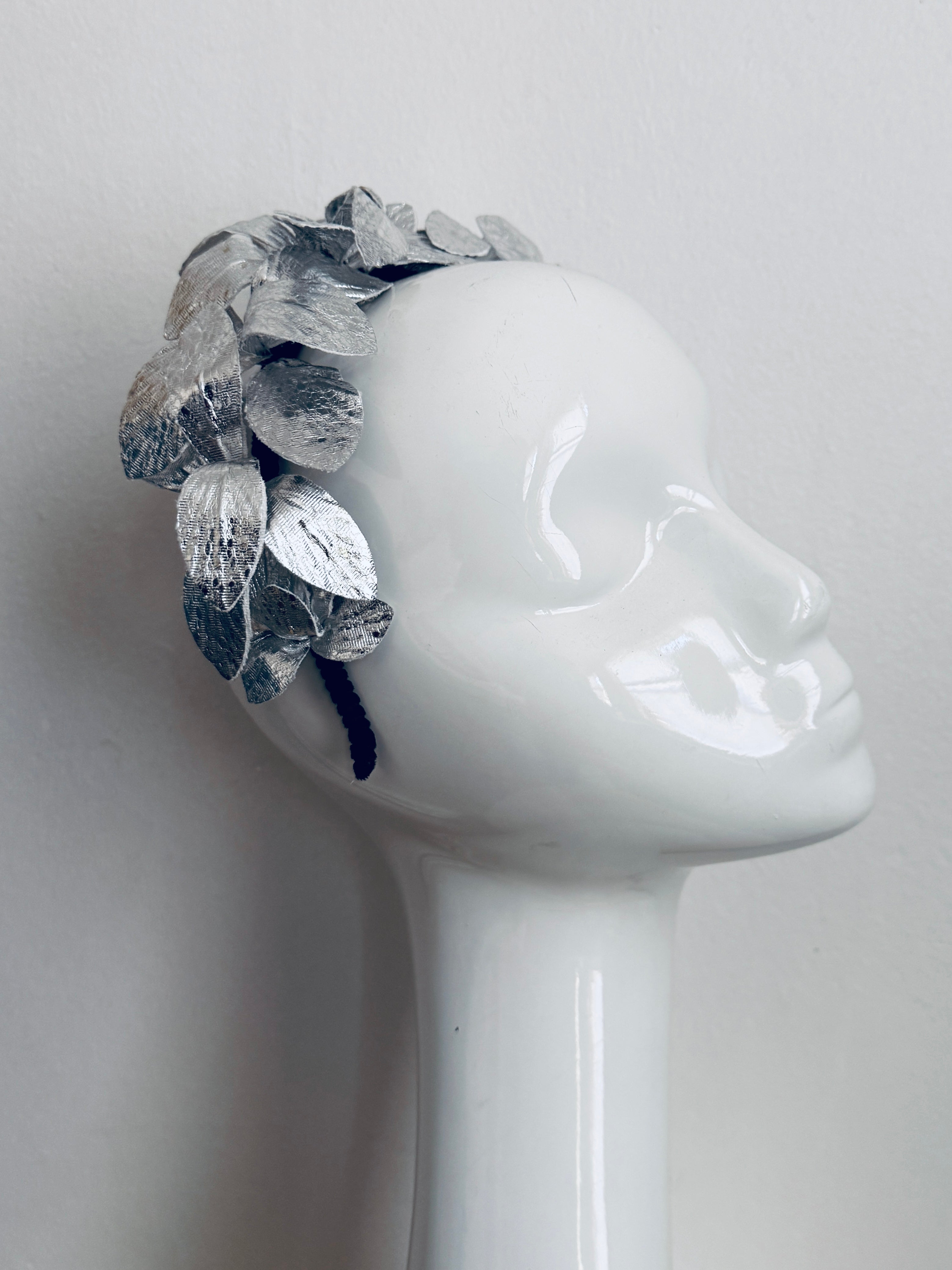 Silver Leather Leaf Headband
