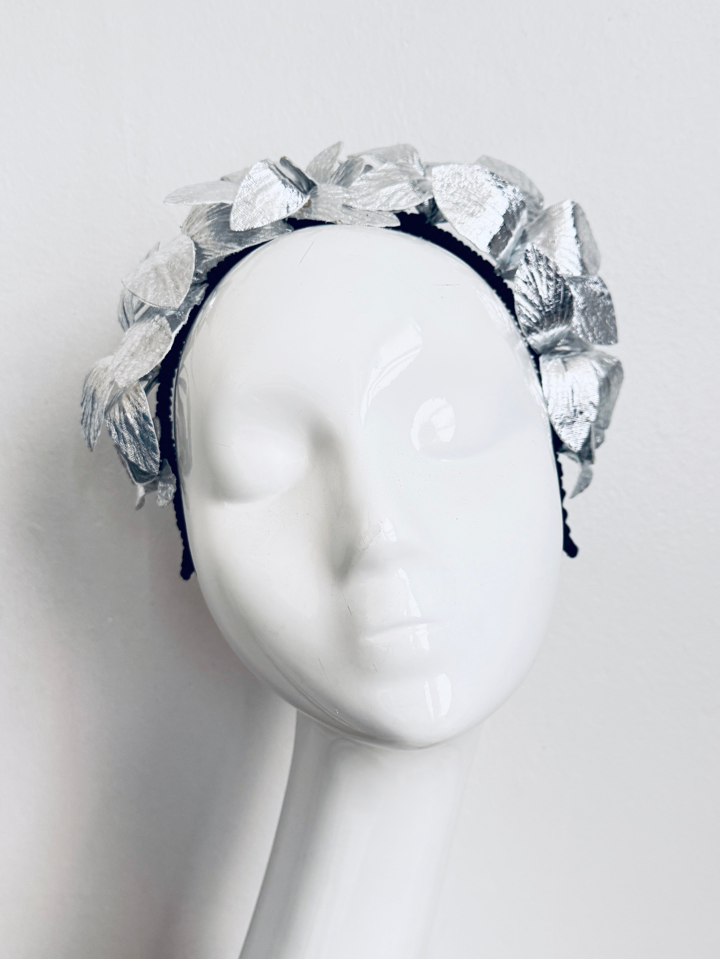Silver Leather Leaf Headband