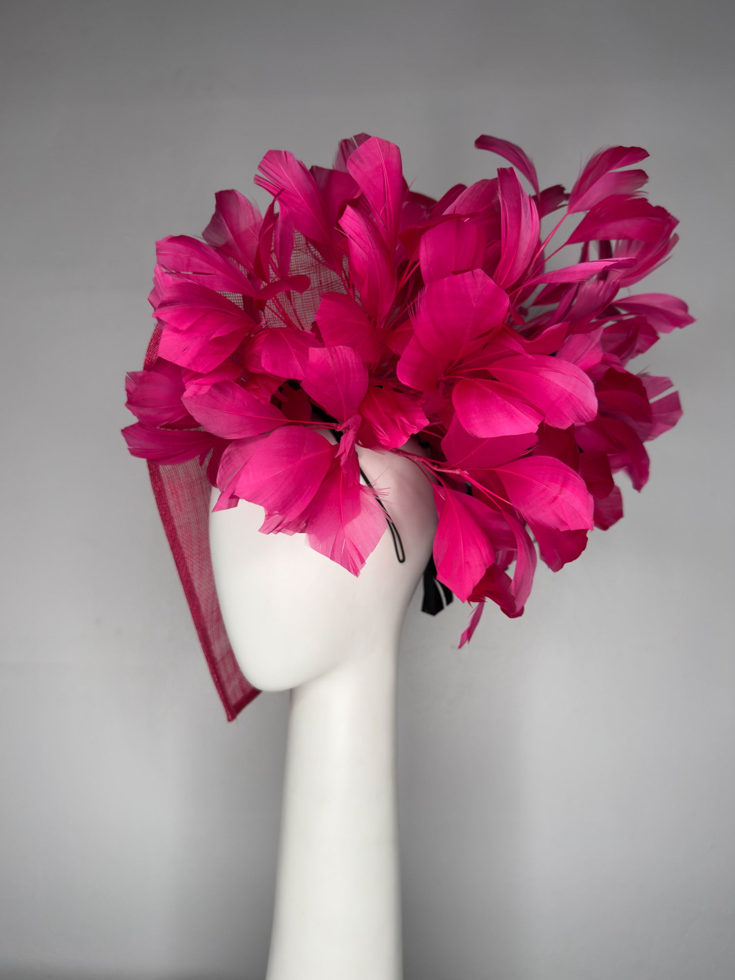 THINK PINK Magenta sinamay disc with feathers