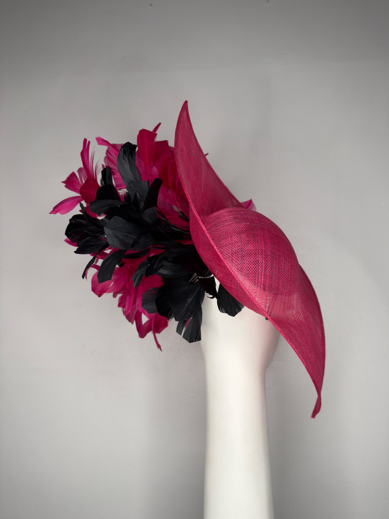 THINK PINK Magenta sinamay disc with feathers