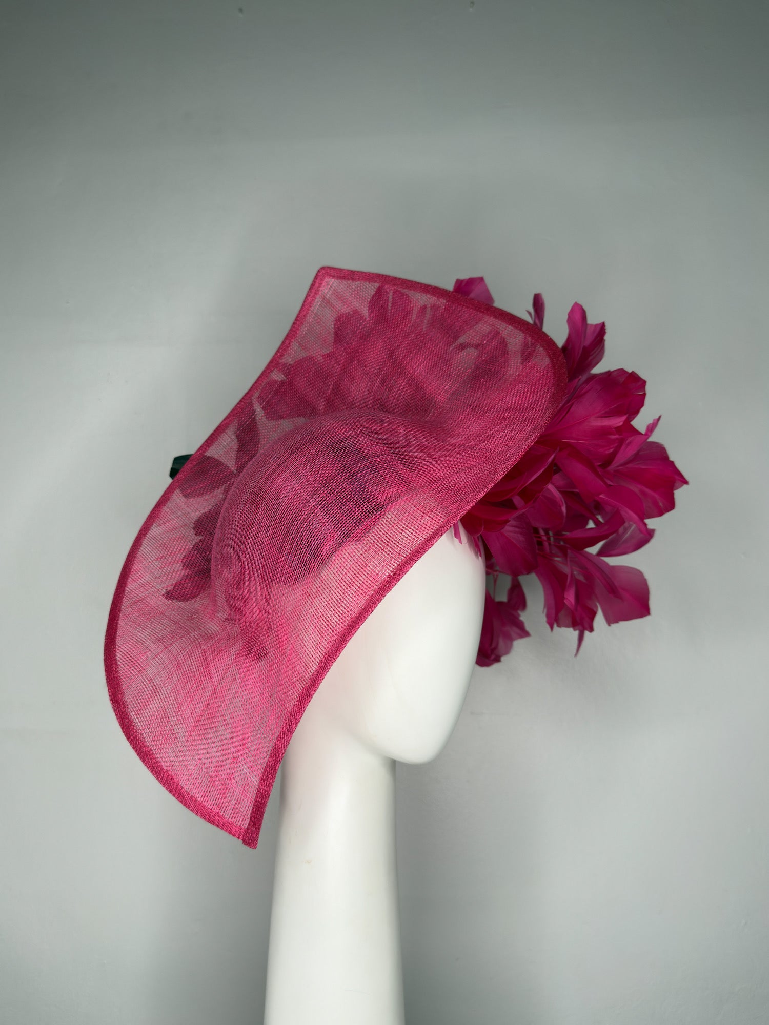THINK PINK Magenta sinamay disc with feathers