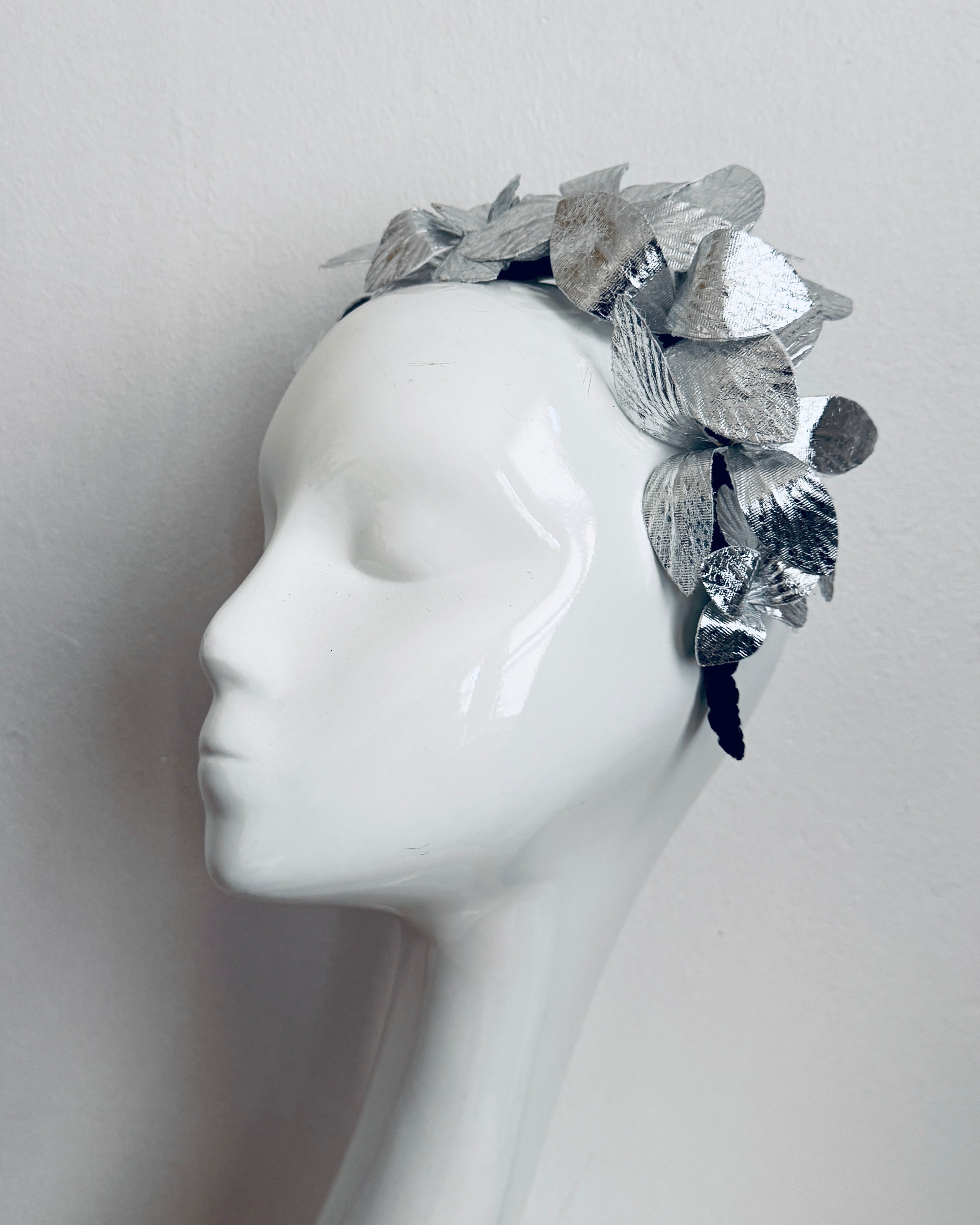 Silver Leather Leaf Headband