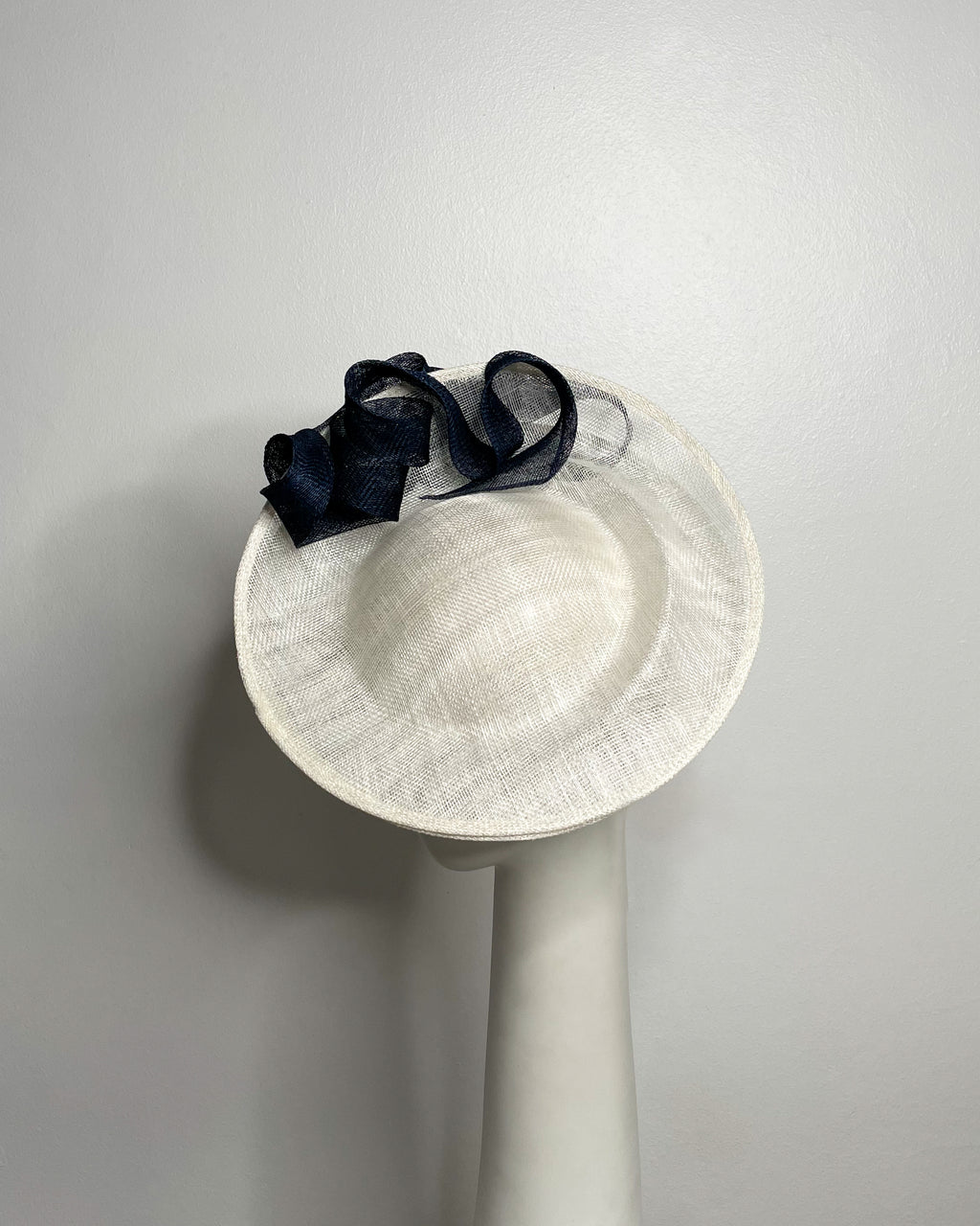 NEVER LET ME GO double white sinamay brim with navy bows