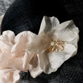 POPPY BLUSH Black curved disc with handmade silk poppies