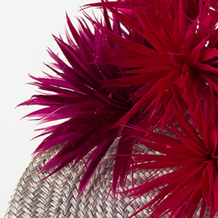UNDER THE TUSCAN SUN Grey / lilac straw base with magenta and fuchsia feathers