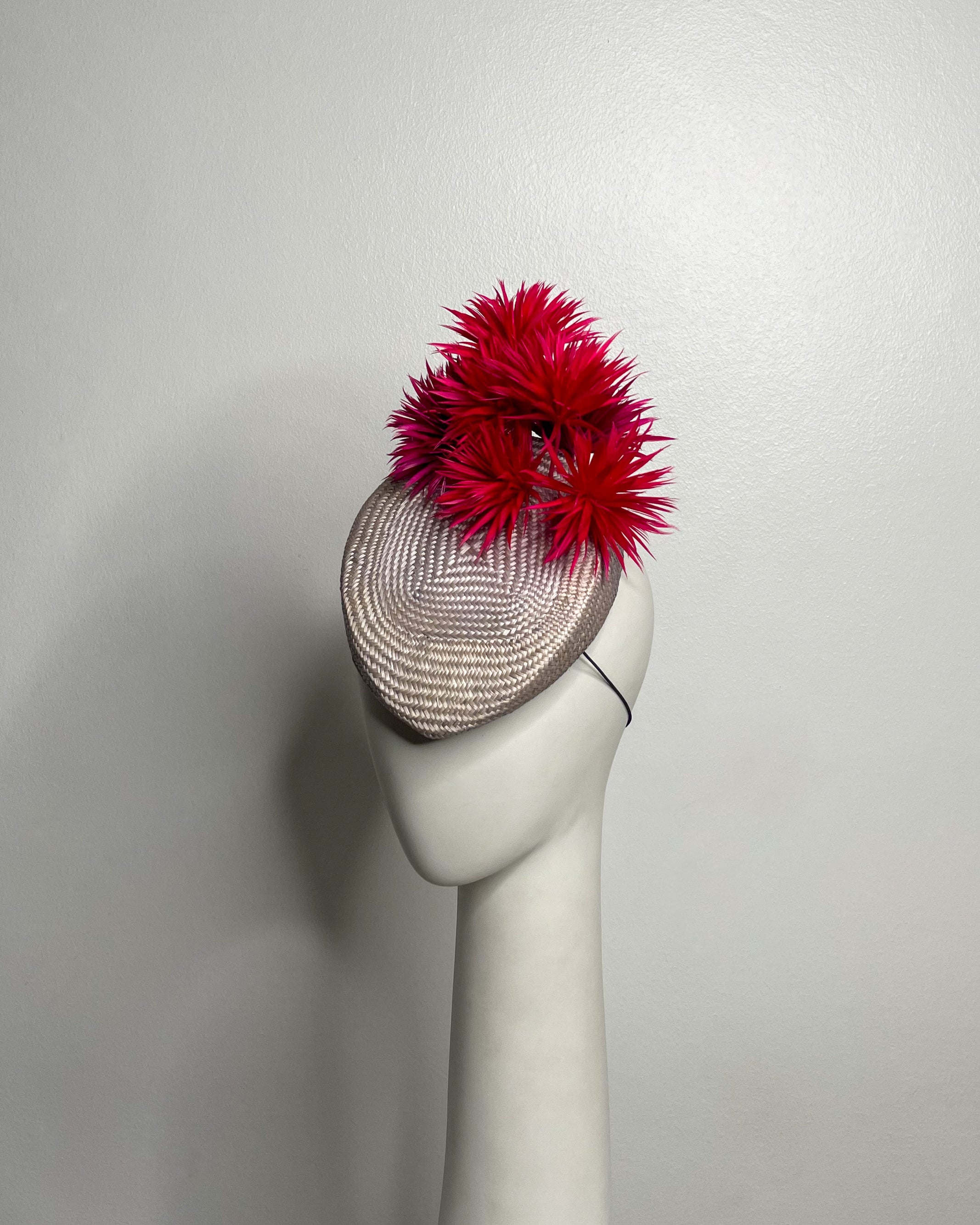 UNDER THE TUSCAN SUN Grey / lilac straw base with magenta and fuchsia feathers
