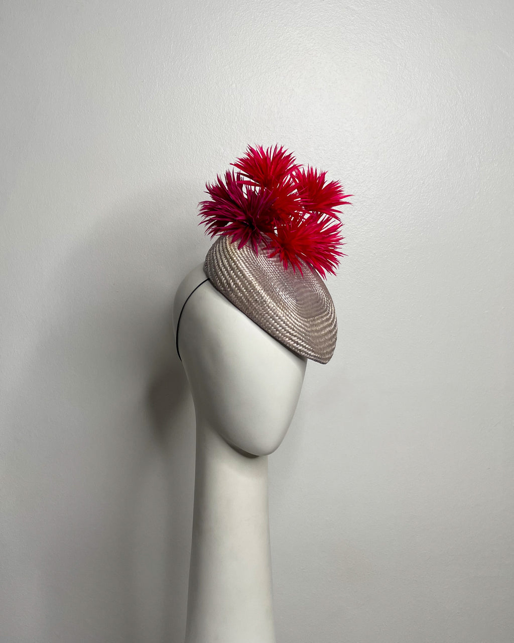UNDER THE TUSCAN SUN Grey / lilac straw base with magenta and fuchsia feathers