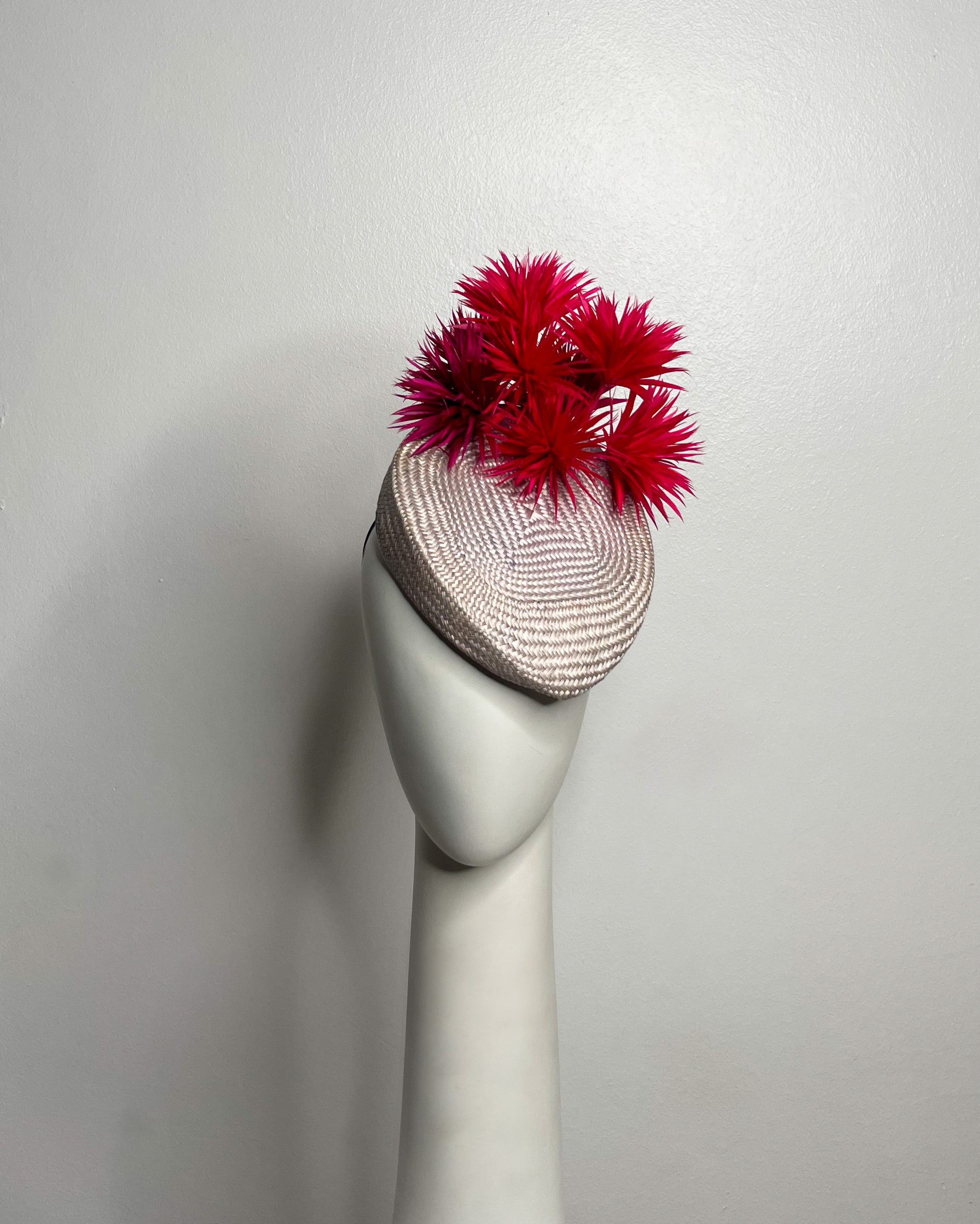 UNDER THE TUSCAN SUN Grey / lilac straw base with magenta and fuchsia feathers